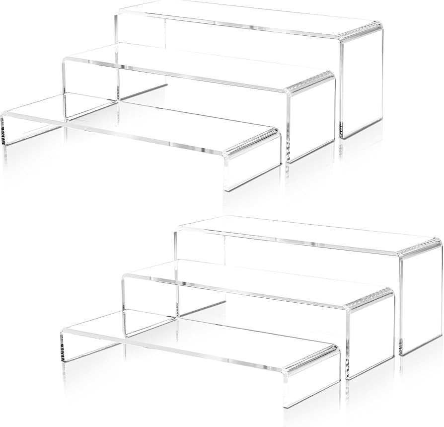 2 Set Large Acrylic Clear Display Risers, 3 Sizes 12" Rectangular Showcase Collectibles Display S... | Amazon (US)