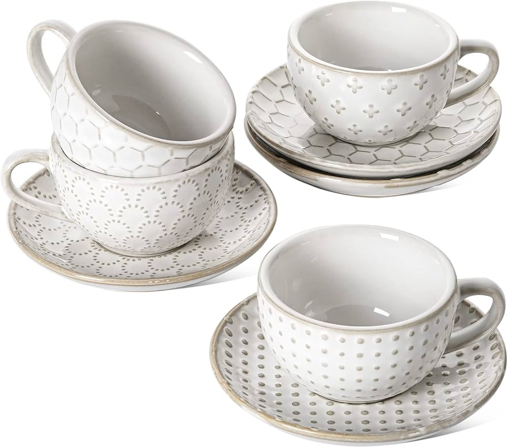 LE TAUCI 3 oz Espresso Cups with Saucers, Suit For House-warming, Ceramic Embossment Coffee Cup f... | Amazon (US)