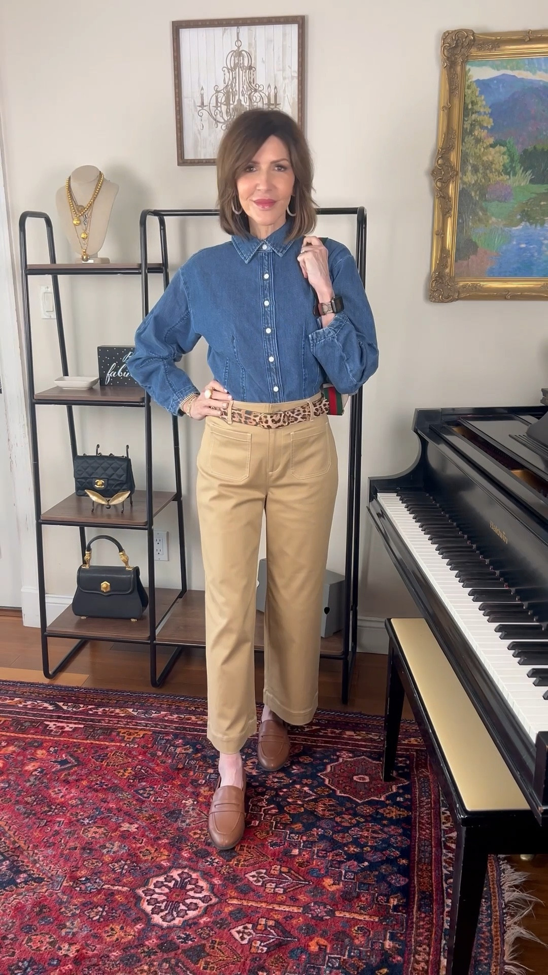 denim button down, khaki pants, brown loafers, LOFT, over 50 outfits, neutral outfit

#LTKOver40 #LTKSeasonal #LTKootd