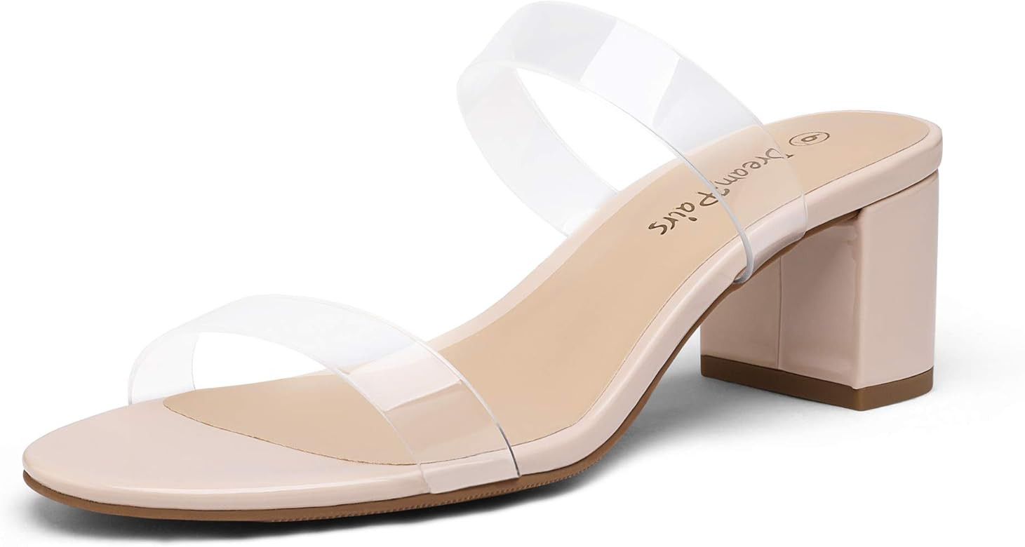 DREAM PAIRS Women's Two Strap Open Toe Low Block Chunky Heels Sandals Dress Pumps Shoes | Amazon (US)
