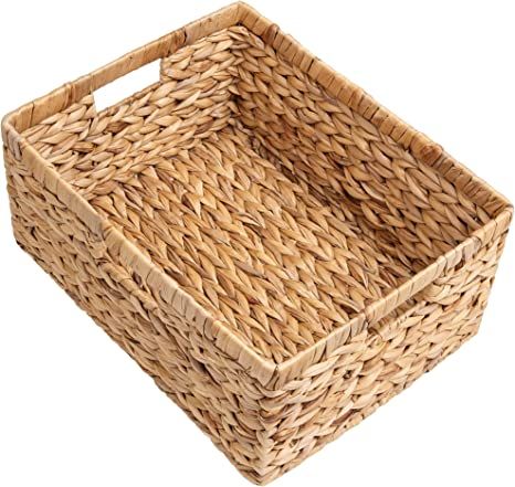 StorageWorks Jumbo Rectangular Wicker Basket, Water Hyacinth Storage Basket with Built-in Handles... | Amazon (US)