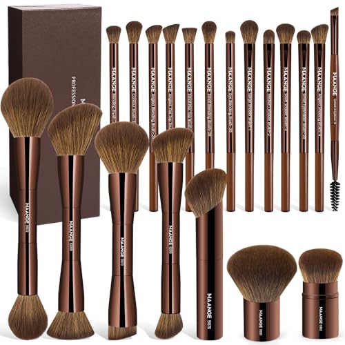MAANGE 20 Pcs Makeup Brushes with Gift Box, Double-End Multi-functional Makeup Brushes for Blending Liquid Powder Concealer Cream Blush Buffe,Dark Brown | Amazon (US)
