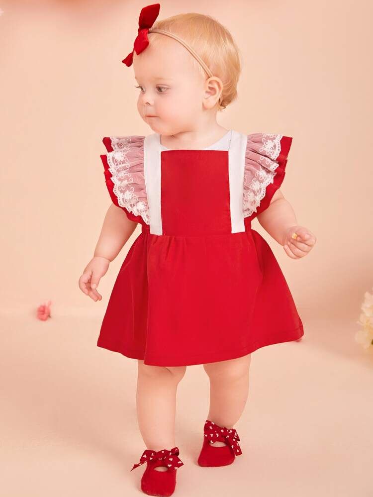 Baby Embroidery Mesh Ruffle Trim Dress | SHEIN