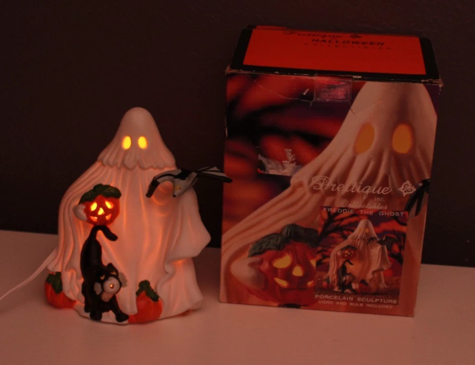 Vtg Halloween Ghost Freddie the Ghost Prettique Porcelain Light Black Cat | eBay | eBay US