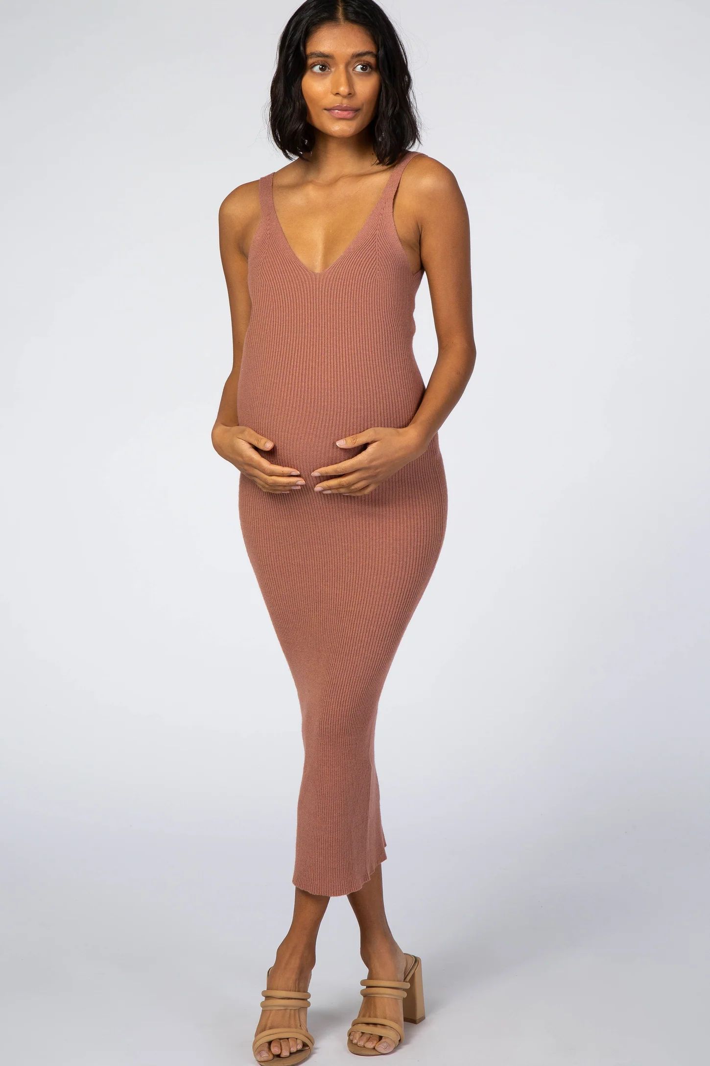 Mauve Sleeveless V-Neck Maternity Sweater Dress | PinkBlush Maternity