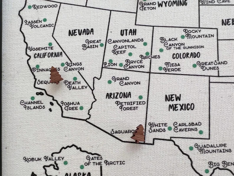 DIY National Park and States Push Pin Map with Tree Push Pins, Travel USA United States, 2nd Anni... | Etsy (US)