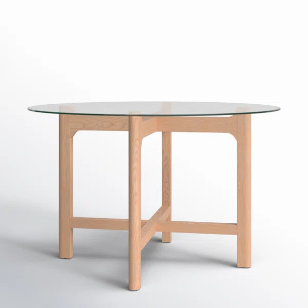 Angelou Round Glass Top Solid Wood Base Dining Table | Wayfair North America