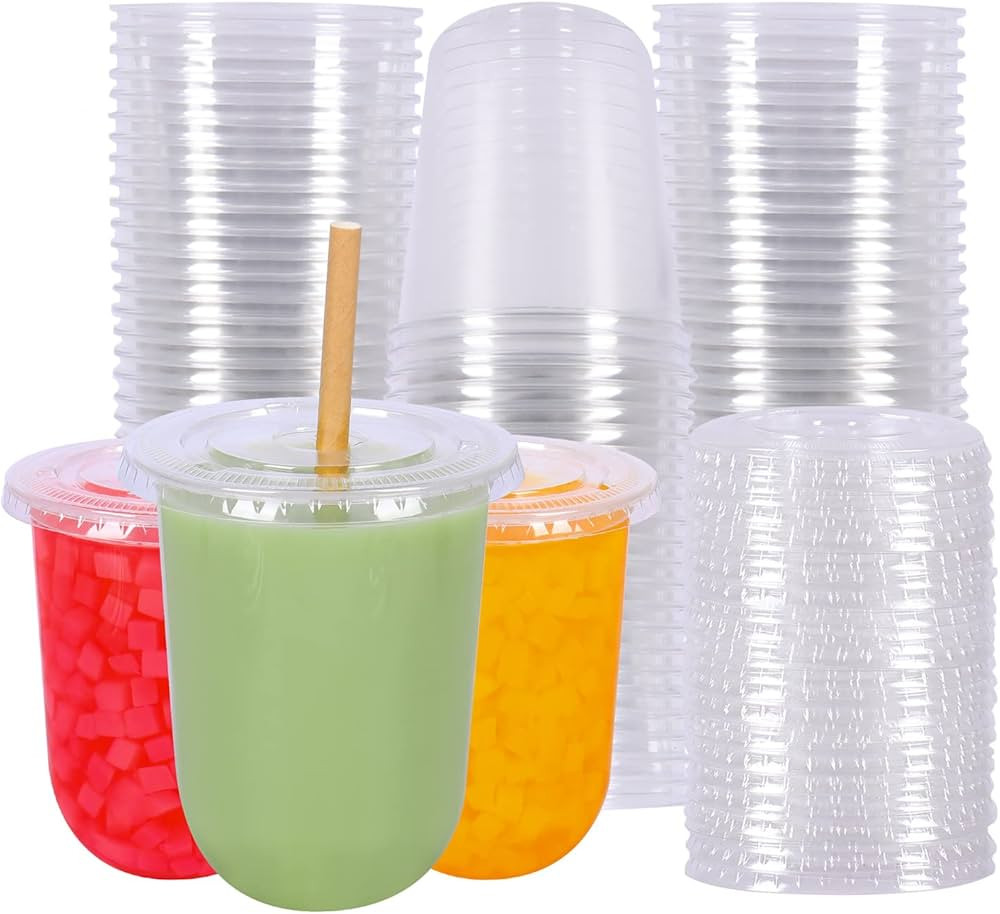 17 oz Disposable Clear Plastic Cups With Flat Lids Perfect for Cold Drinks Coffee Smoothie Desser... | Amazon (US)