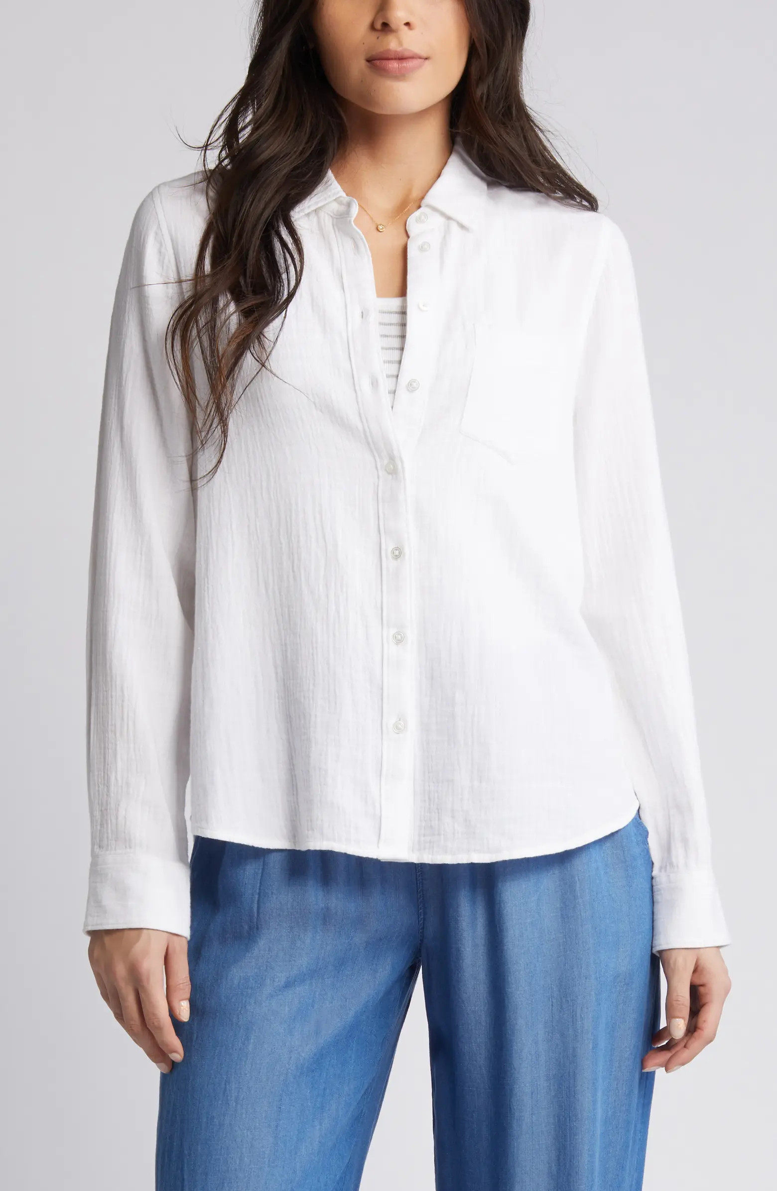 Casual Gauze Button-Up Shirt | Nordstrom