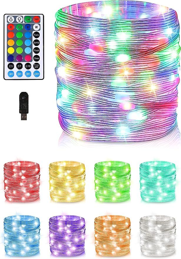 Fairy Lights Color Changing Christmas String Lights, 33 FT 100LED Twinkle Lights with Timer Water... | Amazon (US)