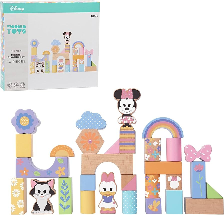Disney Wooden Toys Minnie Mouse Building Blocks Set, Officially Licensed Kids Toys for Ages 18 Mo... | Amazon (US)