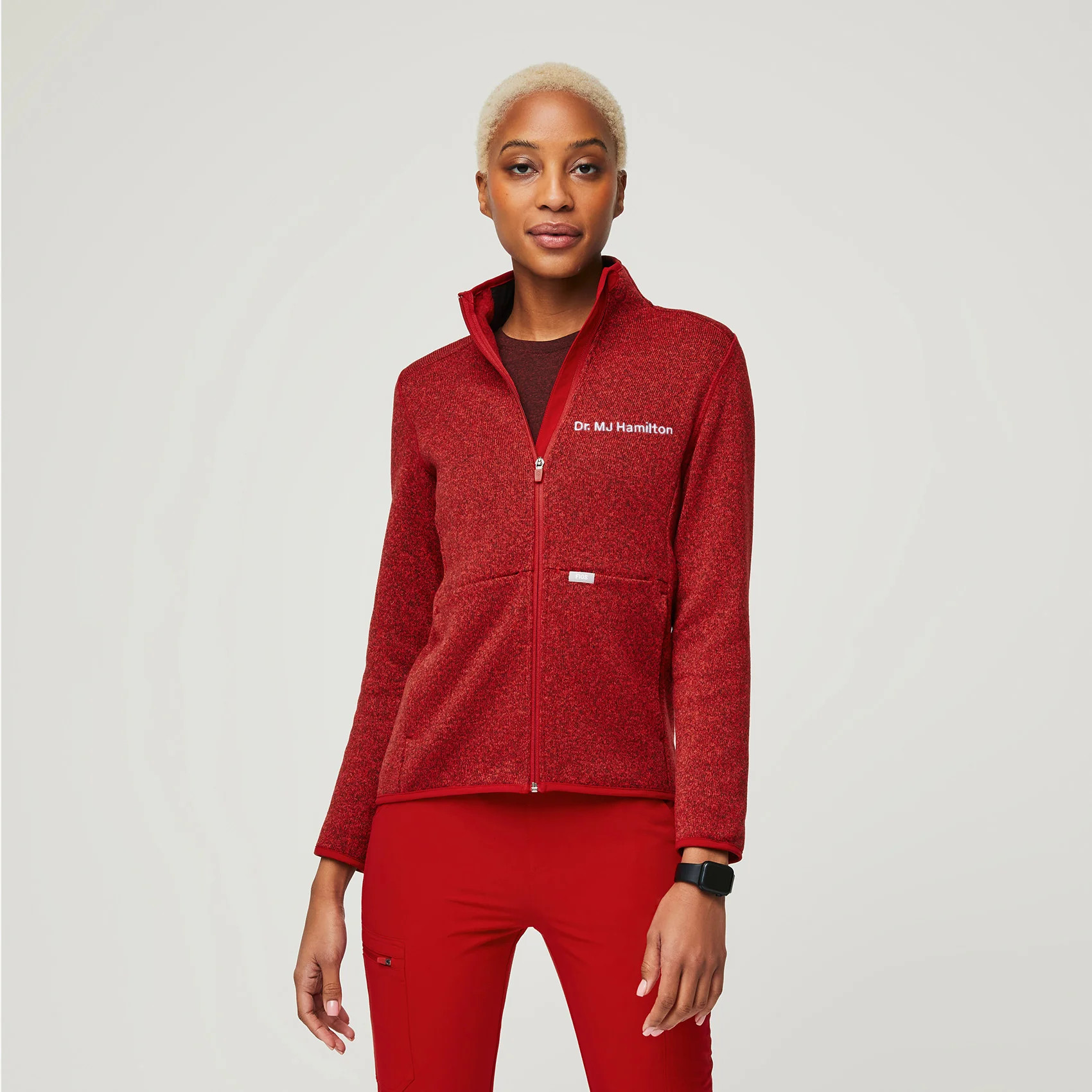 Women’s On-Shift™ Sweater Knit Jacket - Heathered Winning Red · FIGS | FIGS