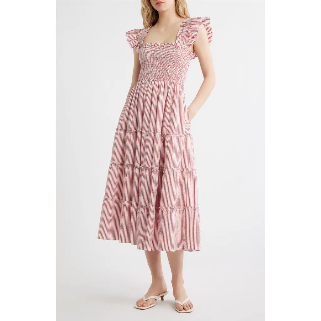 Hill House Home The Ellie Nap Dress in Ticking Stripe Red at Nordstrom, Size Large | Nordstrom