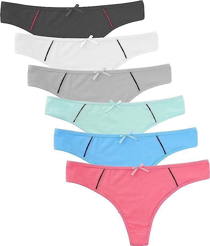 ELACUCOS 6 Pack Women's Thongs Cotton Breathable Panties Bikini Underwear | Amazon (US)