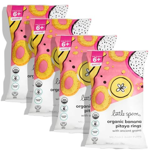 Little Spoon Banana Pitaya Meltable Baby Puffs, Organic Corn Quinoa Sorghum, No Rice, No Added Sugar Snacks, Encourages Self-Feeding, 1 Oz Bag, 4 Pack | Amazon (US)