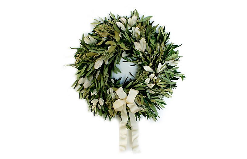 20" Olive & Integrefolia Wreath, Dried | One Kings Lane