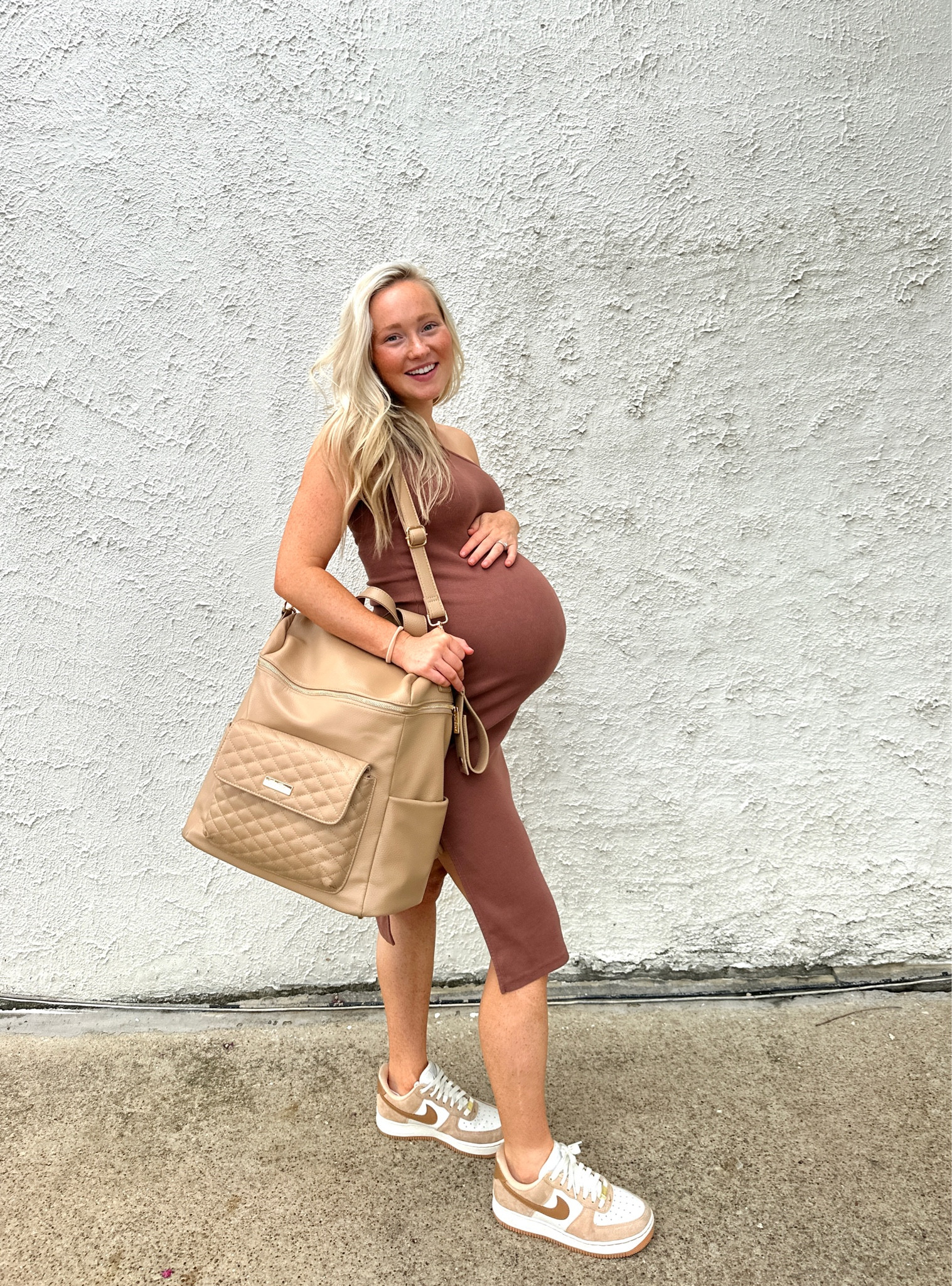 Bump friendly dress and the best diaper bag! Can be worn multiple ways, hooks onto the stroller and can fit anything you need! 

Postpartum / old navy / Nike / Air Force / dress / backpack / leather bag / sneakers 

#LTKsalealert #LTKbump #LTKstyletip