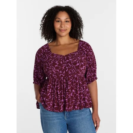 Terra & Sky Women s Plus Peplum Sweetheart Top Sizes 0X-5X | Walmart (US)