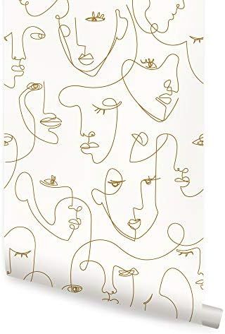 Minimalist Face Line Art Wallpaper - Peel and Stick (Single Sheet - 2x9ft, Gold) | Amazon (US)