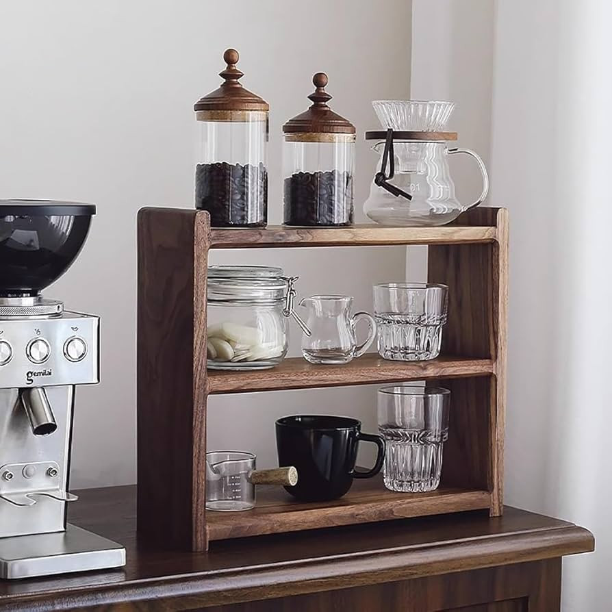 LAJUU 3-Tier Solid Wood Coffee Mug Display Rack Walnut Color Wooden Cup Holder Countertop Kitchen... | Amazon (US)