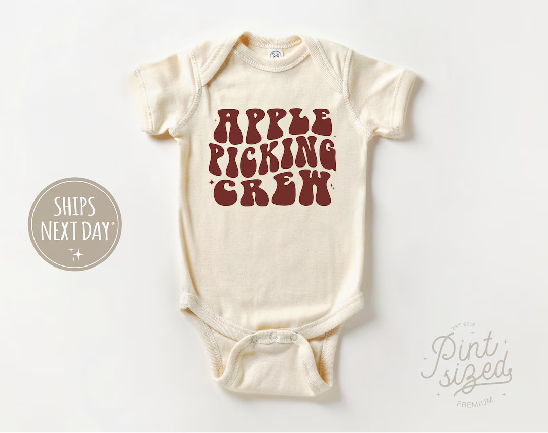 Apple Picking Crew Onesie® - Retro Fall Bodysuit - Cute Autumn Natural Onesie® | Etsy (US)