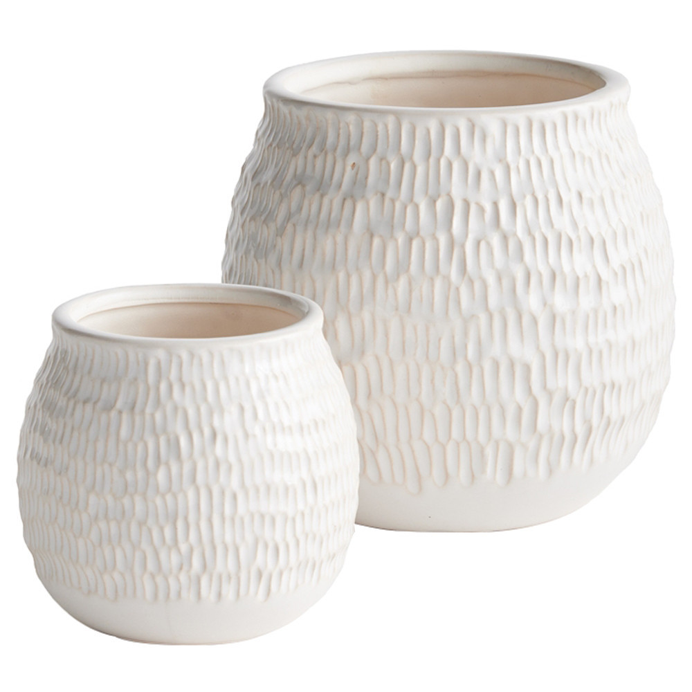 Atticus Modern Classic White Stoneware Round Pot Planter - Set of 2 | Kathy Kuo Home