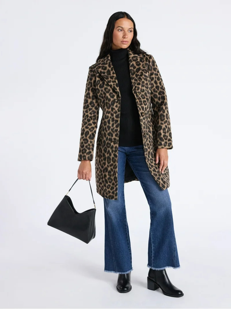 Time & Tru Women's & Women's Plus Faux Wool Boyfriend Coat, Sizes XS-3X | Walmart (US)