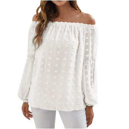 Women s Boat Neck Sweater Off Shoulder Fashion Women One Shoulder T-Shirt Long Sleeve Casual Tee Top | Walmart (US)