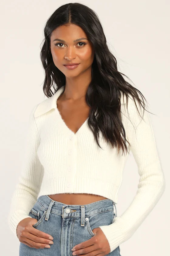 Warmer Ways Ivory Long Sleeve Button-Up Collared Sweater Top | Lulus (US)