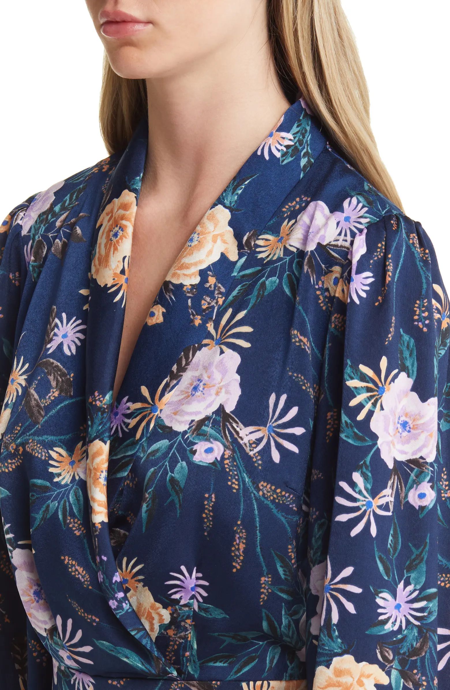 Eva Floral Long Sleeve Faux Wrap Minidress | Nordstrom