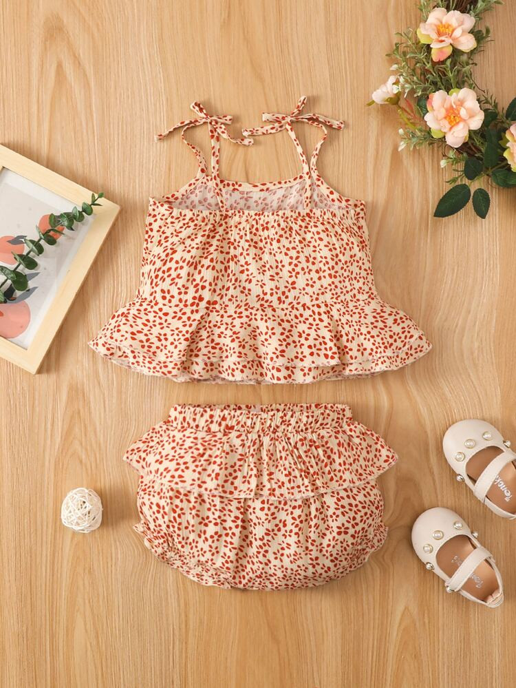 Baby Dalmatian Print Tiered Layer Peplum Cami Top & Shorts | SHEIN