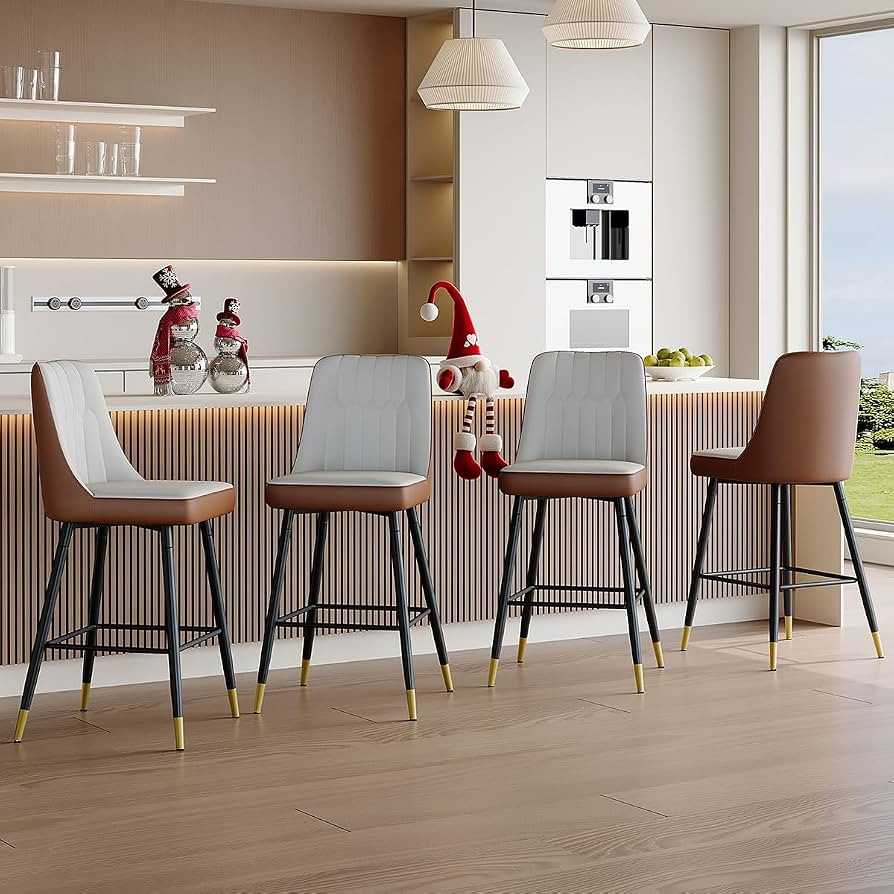 27'' Counter Height Bar Stools Set of 4 - Kitchen Island Stools with Back,Leather Barstools with Sturdy Metal Legs,Modern Counter Height Stools Ideal for Kitchen Island Pub Cafe | Amazon (US)