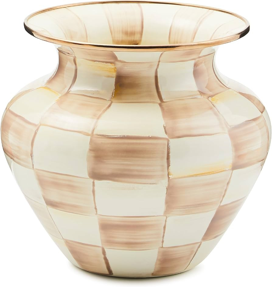 MACKENZIE-CHILDS Enamel Large Vase, Unique Flower-Vase Decor, Brown-and-White Mocha Check | Amazon (US)