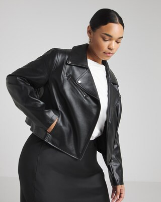 Black Faux Leather Essential Biker Jacket | Simply Be (UK)
