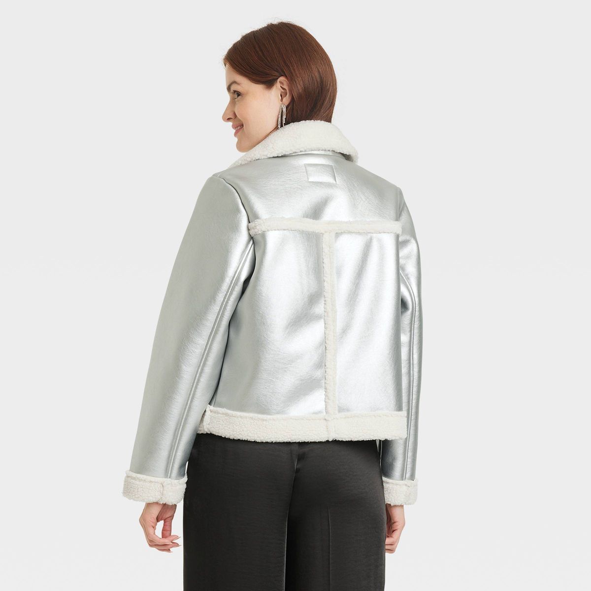 Women's Metallic Shearling Moto Jacket - A New Day™ | Target