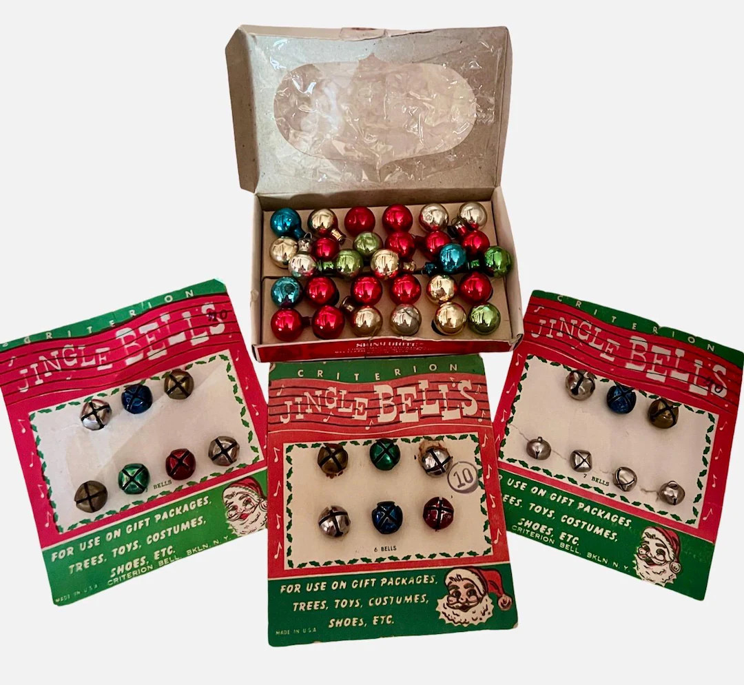 Vintage Lot of Shiny Brite Miniature Balls and Criterion Jingle Bells | Etsy (US)