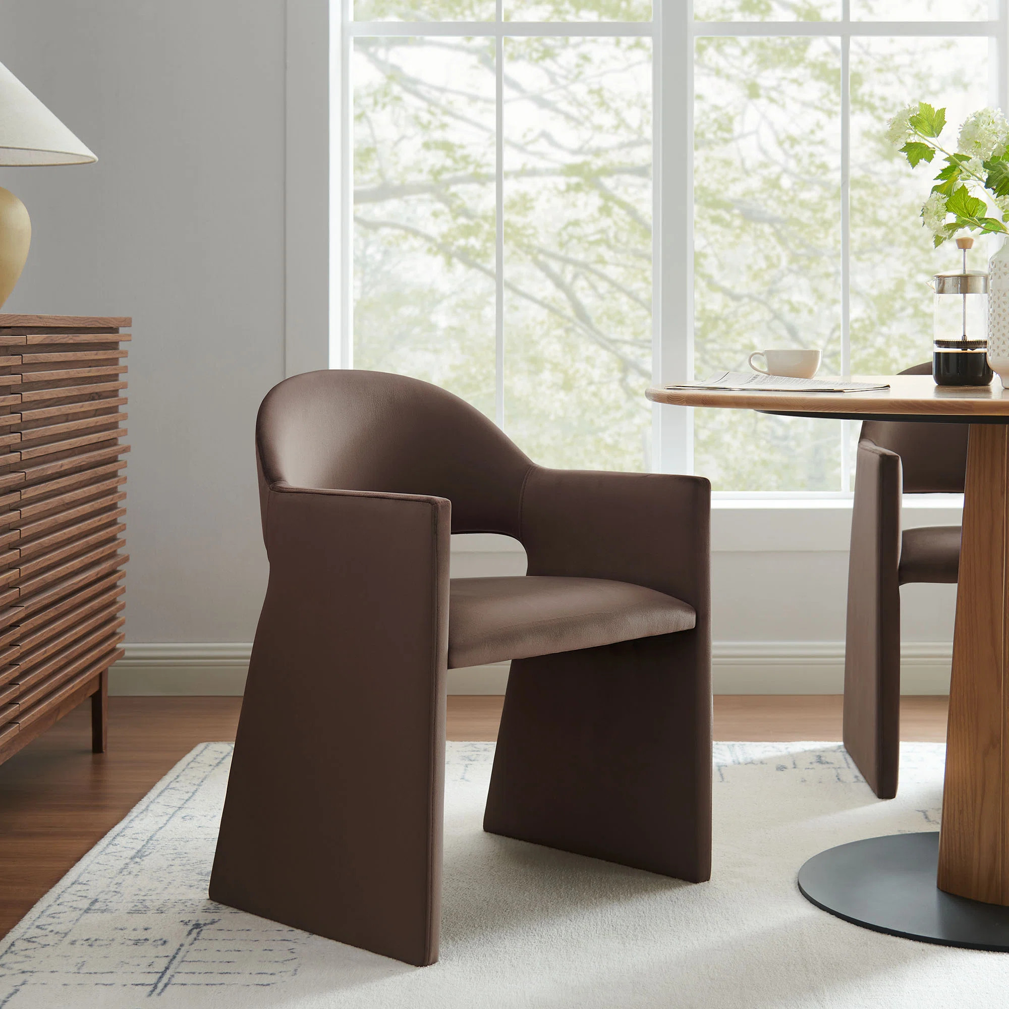 Talia Performance Velvet Dining Armchair In Chocolate Brown | Wayfair North America