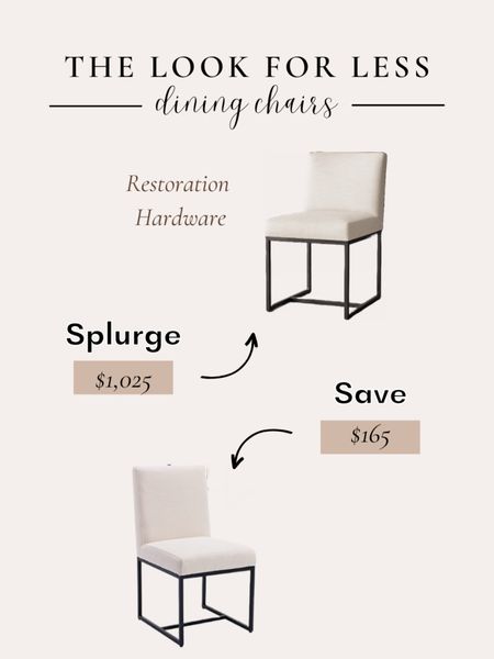 Get the look for less! I found these gorgeous dining chairs that turn out to be a dupe for the RH Emery Dining Chair. This dupe comes in multiple finishes to match the original Restoration Hardware styles!

#lookforless #dupe #rhdupe #restorationhardware #splurge #save #emerydiningchair #diningchairs
