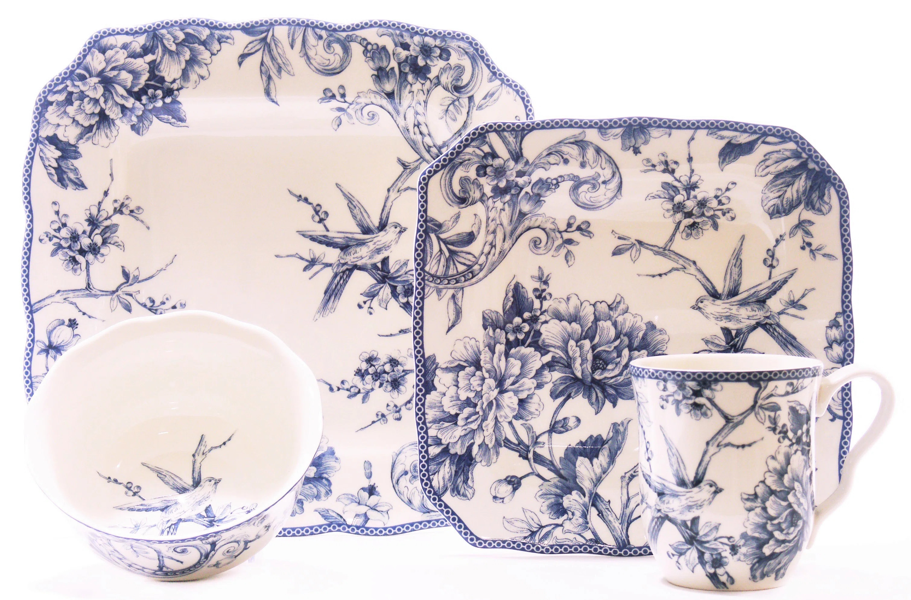 222 Fifth Adelaide 16-Piece Porcelain Floral Dinnerware Set - Service For 4 | Wayfair North America