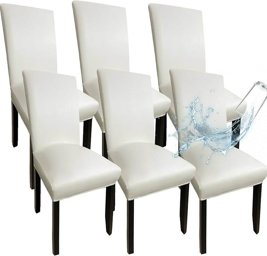 White Leather Chair Covers for Dining Chairs Set of 6, Faux Leather Dining Chair Covers Removable... | Amazon (US)