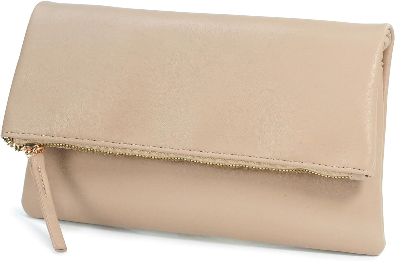 Women's Zipper Foldover Clutch Vegan Leather Envelope Cross body Bag with Chain Strap | Amazon (US)