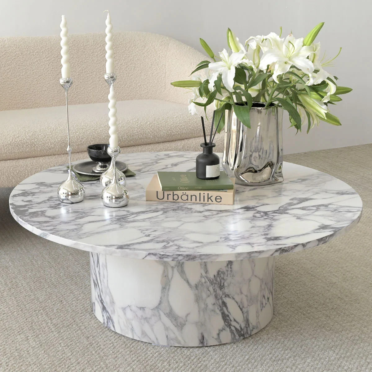 Asherville 40" Faux Marble Round Pedestal Coffee Table | Wayfair North America