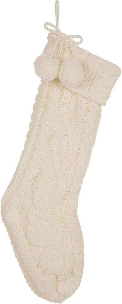 Glitzhome 24" L White Knitted Polyester Christmas Stocking with Pom Pom Ball Oversize Christmas S... | Amazon (US)