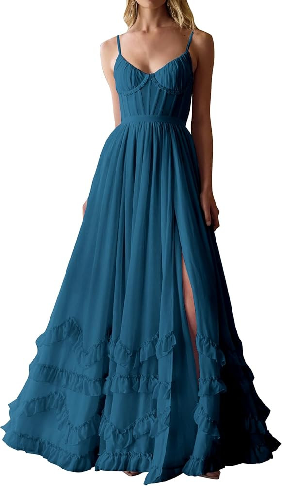 SHSUREVE Floral Print Prom Dresses for Women Ruffle Chiffon Evening Dress Tiered Long Formal Gown... | Amazon (US)