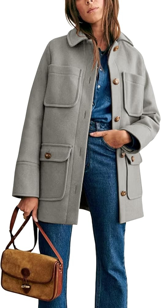 Omoone Womens 2024 Winter Elegant Wool Coat Mid Long Pea Coat Wool Blend Overcoat Jacket with Poc... | Amazon (US)