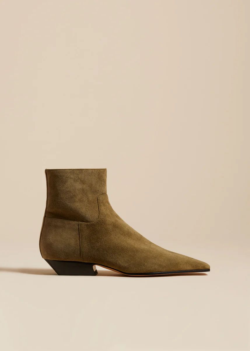 The Marfa Ankle Boot in Khaki Suede | Khaite