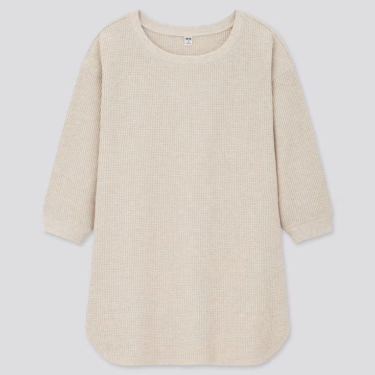 WOMEN WAFFLE CREW NECK 3/4 SLEEVE T-SHIRT | UNIQLO (US)