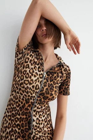 Printed Zip Through Jumpsuit | Warehouse UK & IE