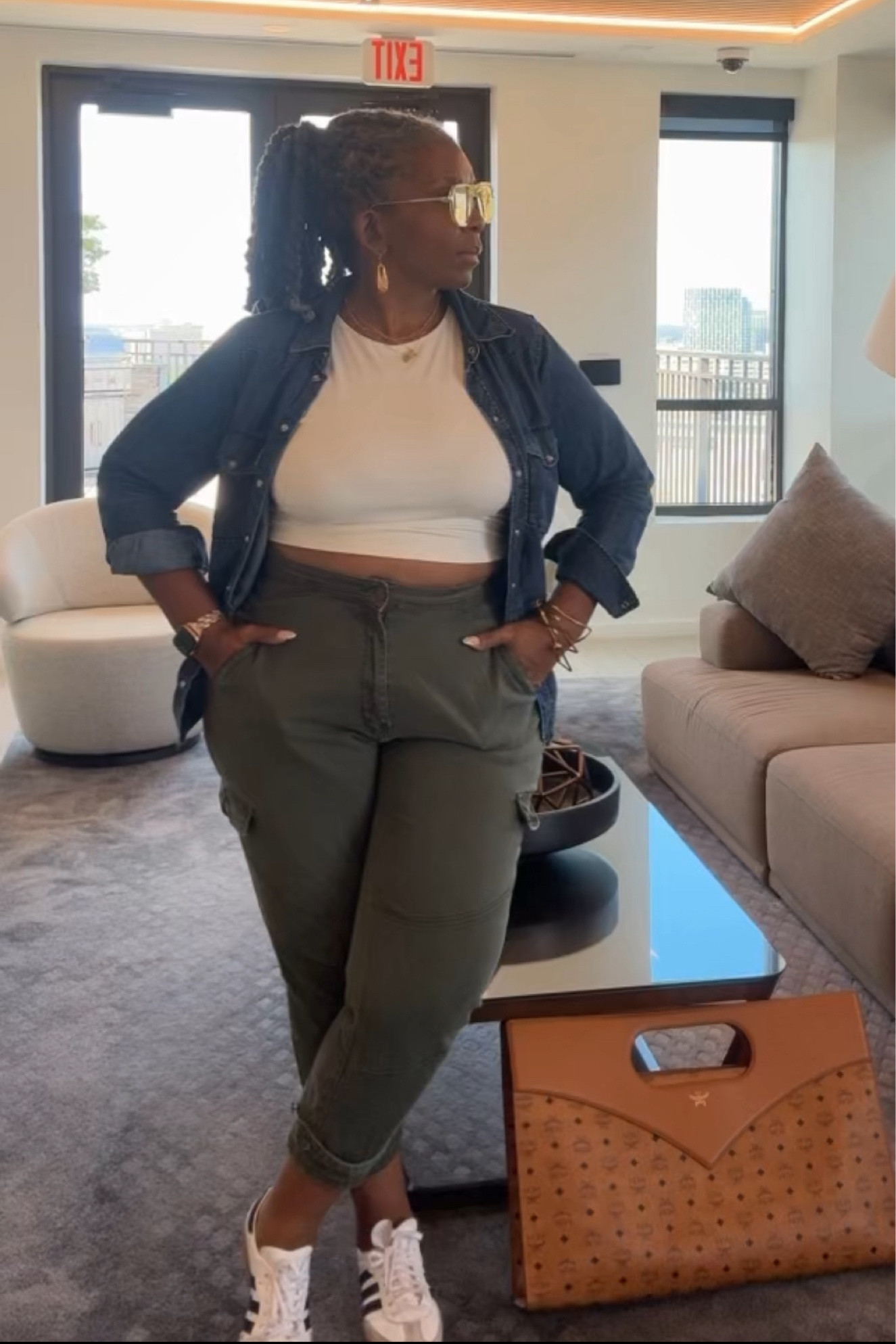 I’m sure you have all of these pieces in your closet already; cargo pants, off white tee and a denim shirt.  It’s a great time to pull them out & switch them up (that sequin jacket would be cute here too). This was from deep in the back of my closet, but I linked some dupes if you’re ready to update these staples. 

#LTKStyleTip #LTKOver40 #LTKMidsize