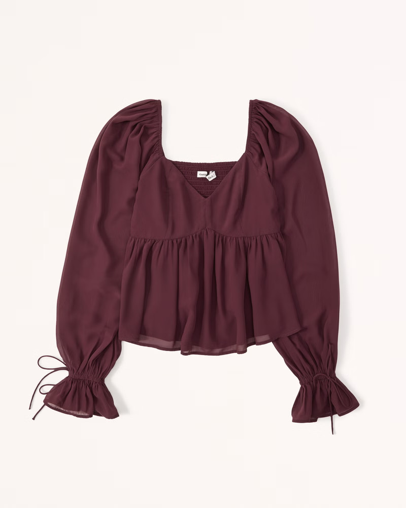 Long-Sleeve Babydoll Puff Sleeve Top | Abercrombie & Fitch (US)